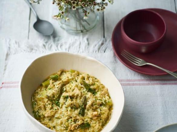 Risoto de peru e espargos