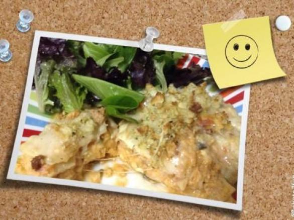 Lasanha de peixe e camarão