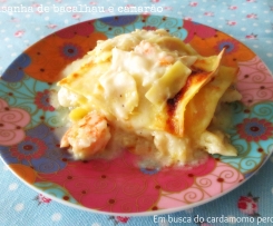 Lasanha de bacalhau e camarão