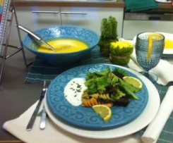 Salada xl com molho de iogurte e sopa de legumes 