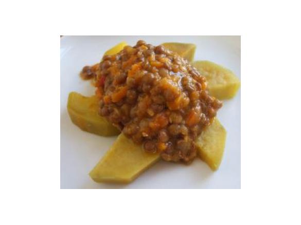 Lentilhas picantes com batata doce
