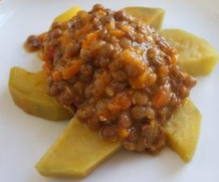 Lentilhas picantes com batata doce