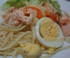 Salmão Salteado com esparguete e Ovo