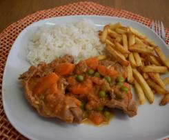 Bifinhos da perna de peru estufados c/ arroz branco