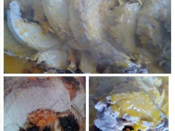 Lombo de porco recheado com farinheira, ameixas e nozes na varoma