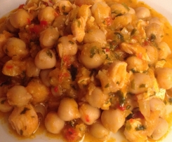 Salmão com grão de bico 