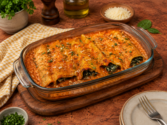 Canelones com espinafres e requeijão