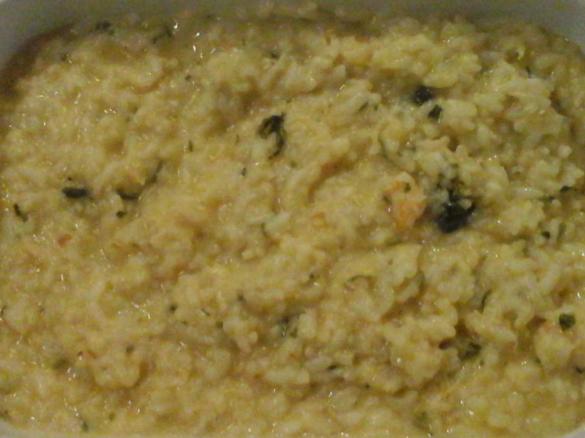 Risoto cremoso de camarão  e salmão 
