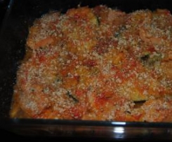 Legumes gratinados com fiambre e ananás