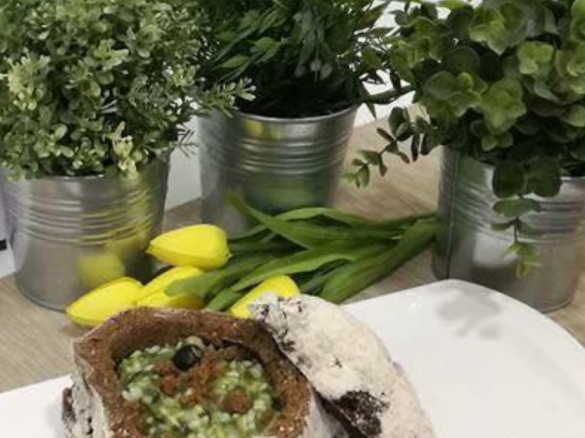 Risotto de bacalhau com grelos e broa de avintes