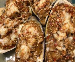 Beringela recheada com cogumelos e trigo sarraceno