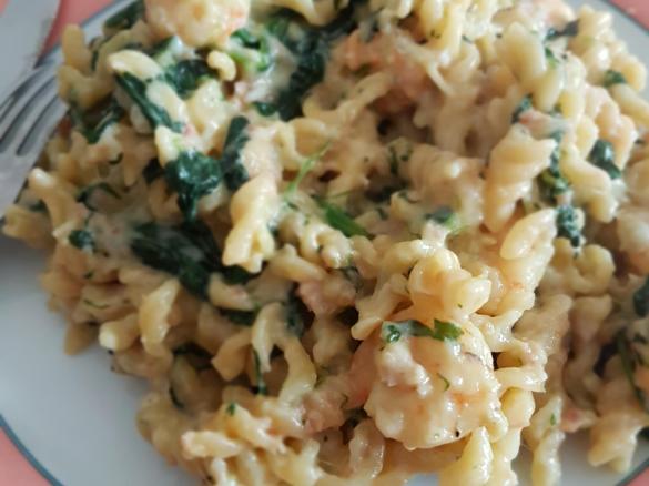 Espirais com Camarão e Espinafres