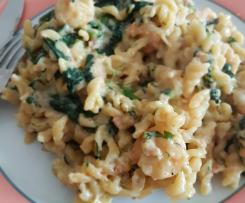 Espirais com Camarão e Espinafres