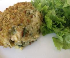 Bacalhau cremoso com espinafres e camarão