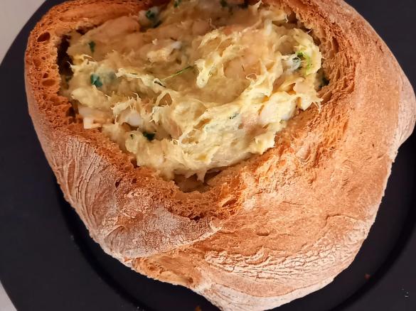 Açorda de bacalhau com camarão