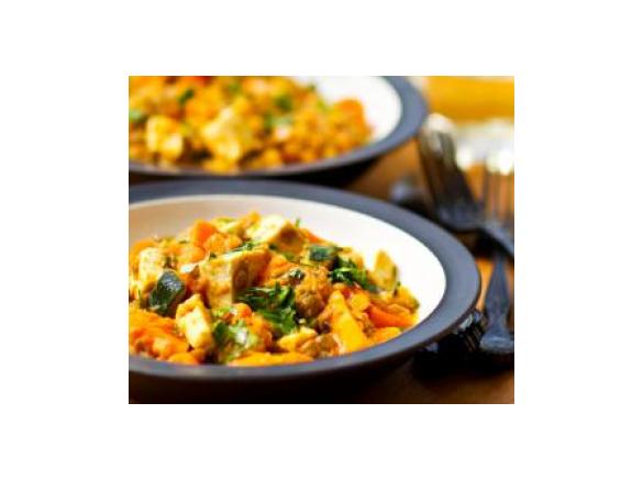 Estufadinho de lentilhas com legumes e tofu