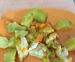 Frango couleur com batata doce ao vapor