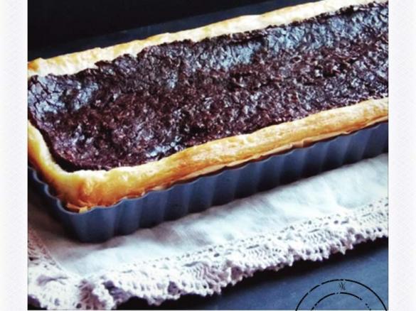 tarte de arroz doce com chocolate e cacau