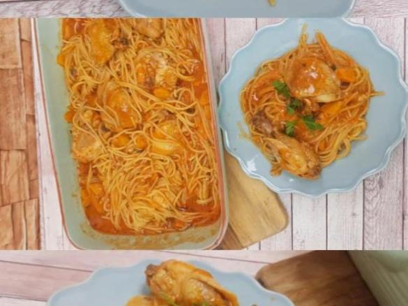 Frango guisado com esparguete (Graça - truques & dicas)