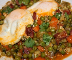 Ervilhas com ovos escalfados à Cláudia