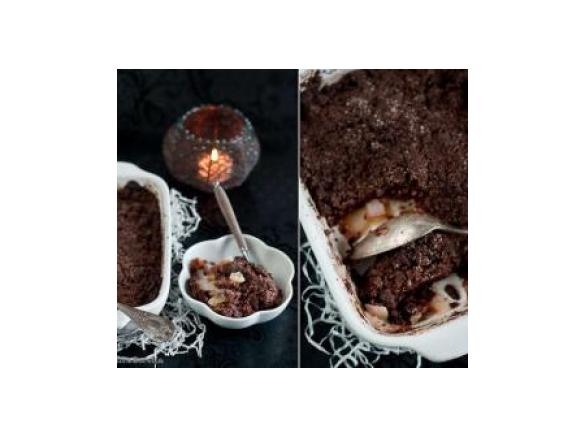 Crumble de Chocolate com Pêras,Gengibre e Noz