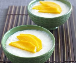 Arroz doce com leite de coco e manga